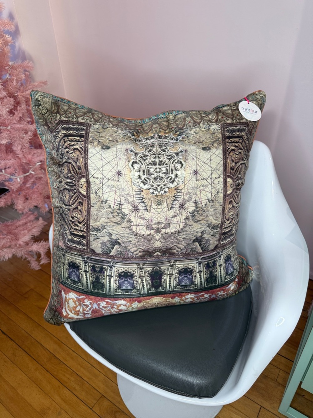 Camilla Pirate Heart Decorative Golden Mosaic silk Throw Pillow Only Cover 24x24